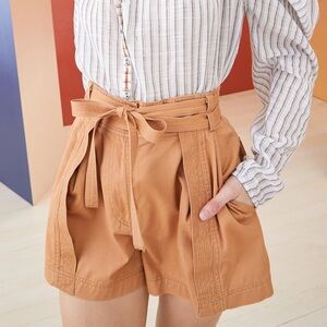 NWT Ulla Johnson Gavin Shorts Camel Women’s Size 10 Tie Front Cotton